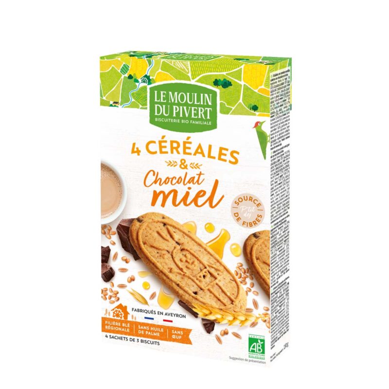 Biscuits 4 Céréales & Chocolat miel pour le petit déjeuner