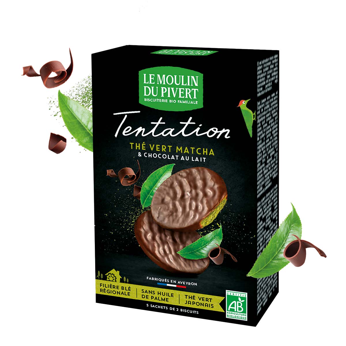 Biscuit bio thé vert Matcha et chocolat au lait en Aveyron